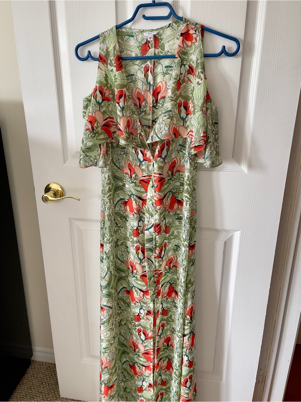 Guess Green Maxi Dress with Coral Floral Print